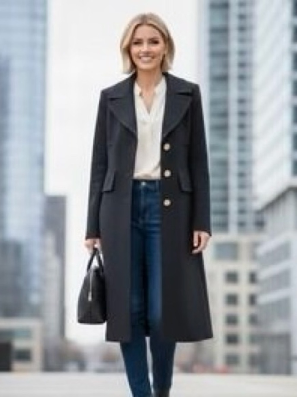 Banana Republic Like New Black Wool Classic Notched Collar Long Topper Coat L